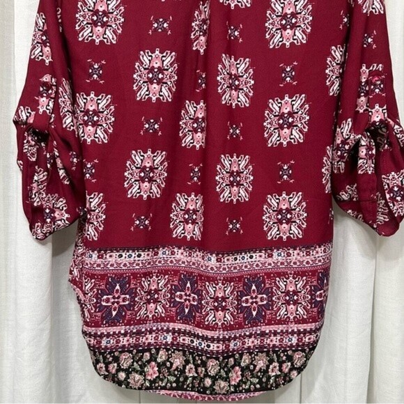Pink Republic Three-Quarter Sleeve Medallion Mixed Print Multicolor Size S Top - Picture 10 of 15